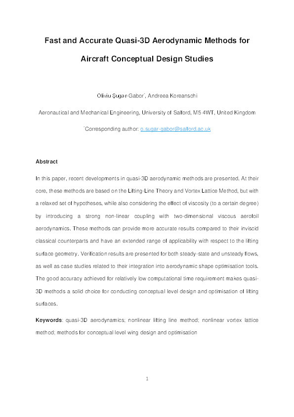 Fast and accurate quasi-3D aerodynamic methods for aircraft conceptual design studies Thumbnail