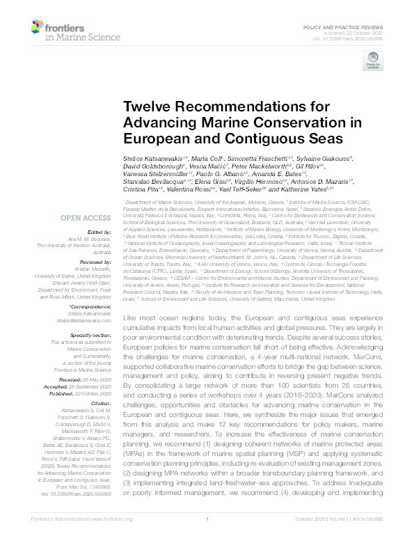 Twelve recommendations for advancing marine conservation in European and contiguous seas Thumbnail
