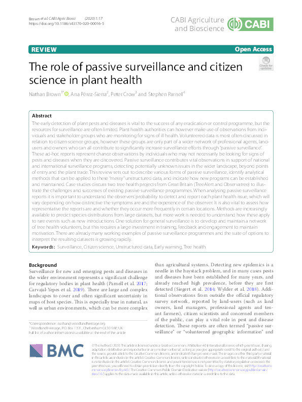 The role of passive surveillance and citizen science in plant health Thumbnail