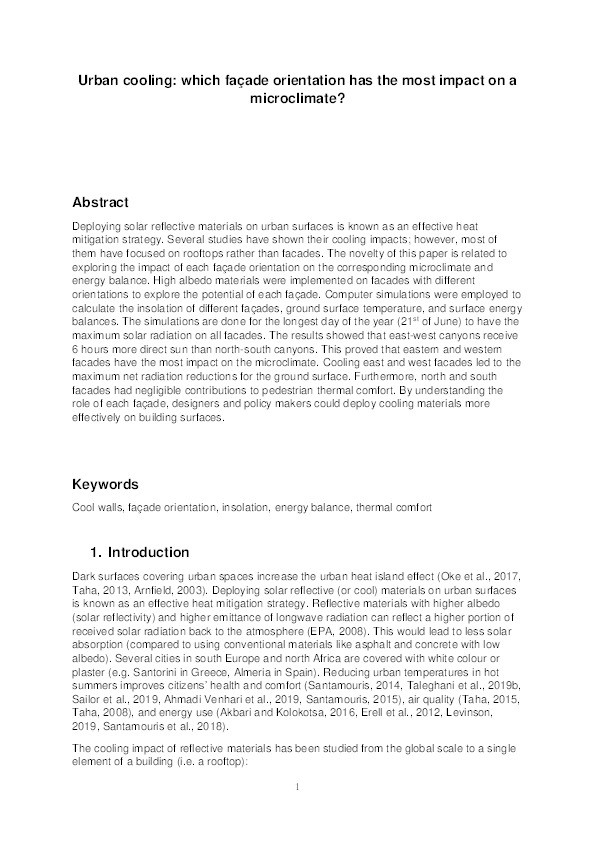 Urban cooling : which façade orientation has the most impact on a microclimate? Thumbnail