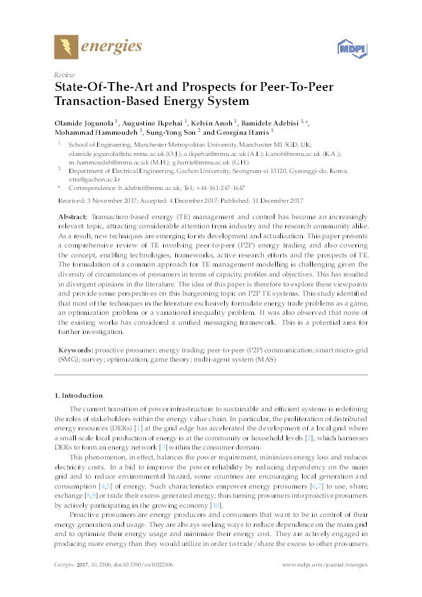 State-of-the-art and prospects for peer-to-peer transaction-based energy system Thumbnail