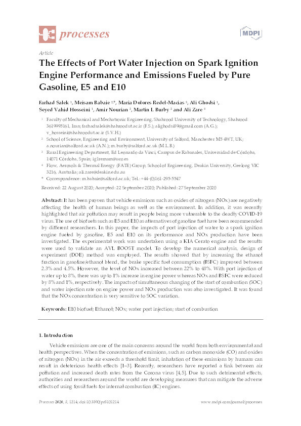 The effects of port water injection on spark ignition engine performance and emissions fueled by pure gasoline, E5 and E10 Thumbnail