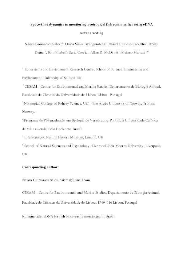 Space-time dynamics in monitoring neotropical fish communities using eDNA metabarcoding Thumbnail