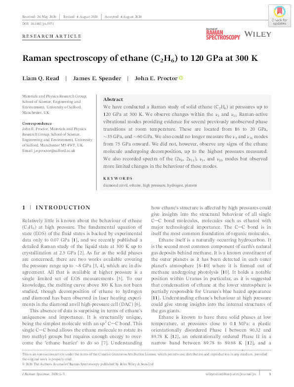 Raman spectroscopy of ethane (C 2 H 6 ) to 120 GPa at 300 K Thumbnail