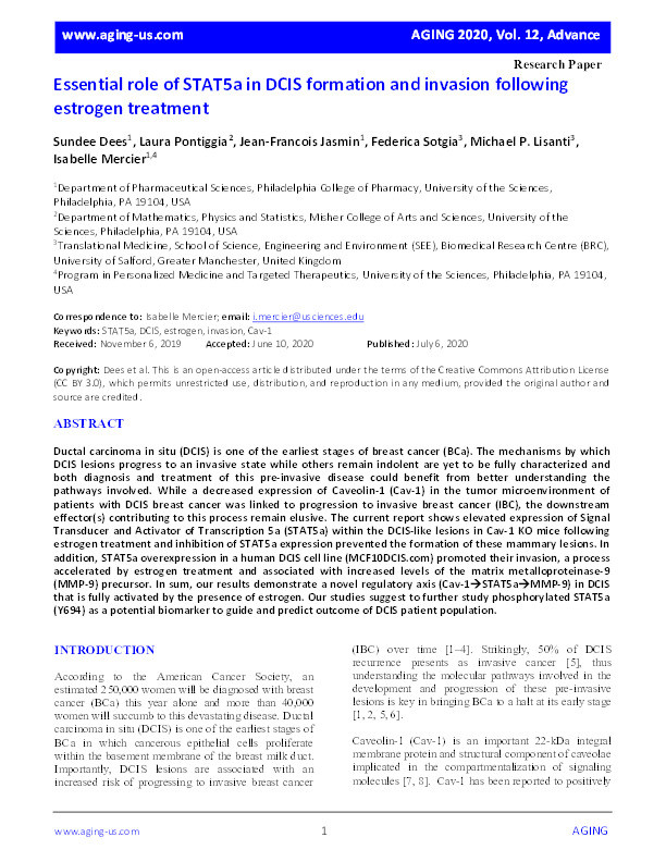 Essential role of STAT5a in DCIS formation and invasion following estrogen treatment Thumbnail