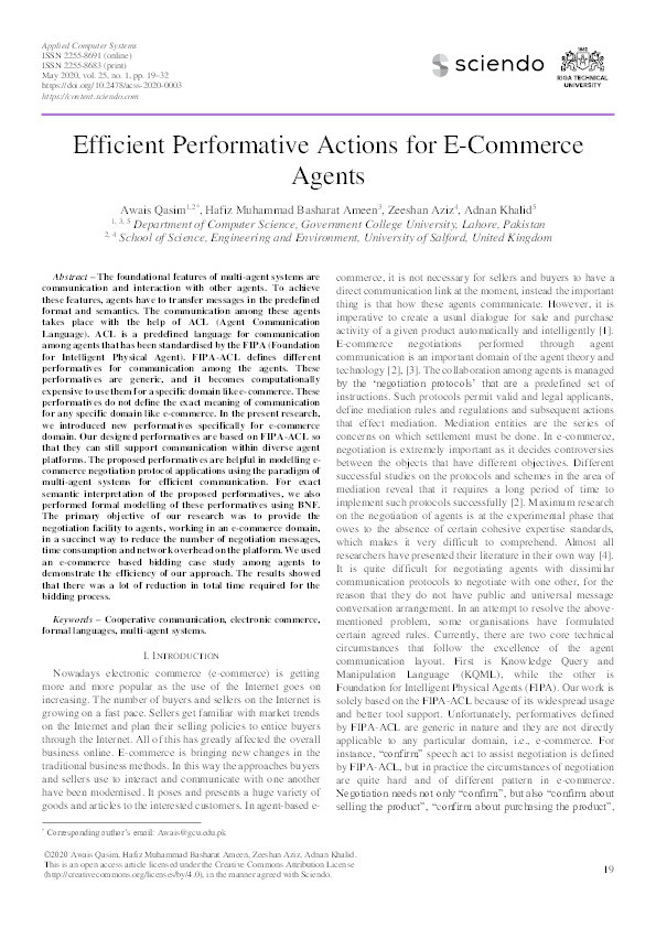 Efficient performative actions for e-commerce agents Thumbnail