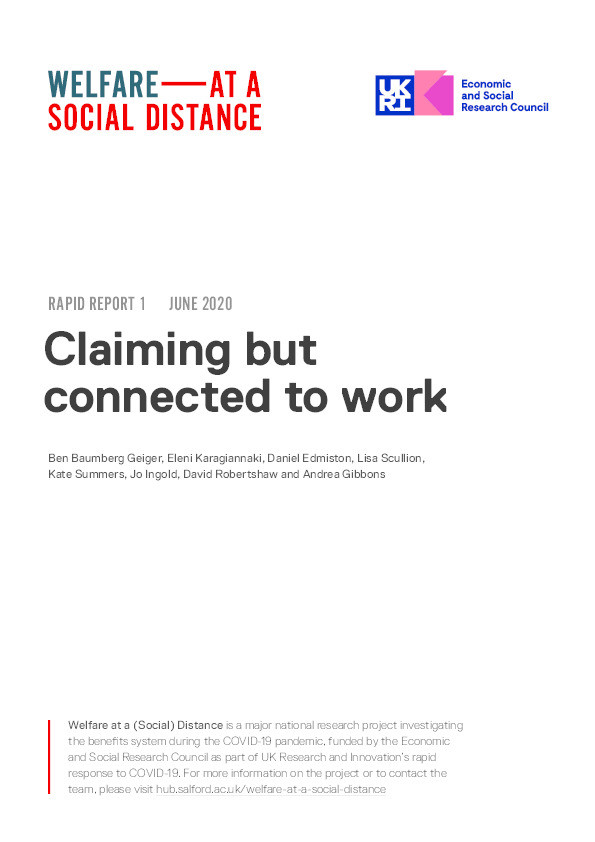 Claiming but connected to work : Welfare at a (Social) Distance Rapid Report #1 Thumbnail
