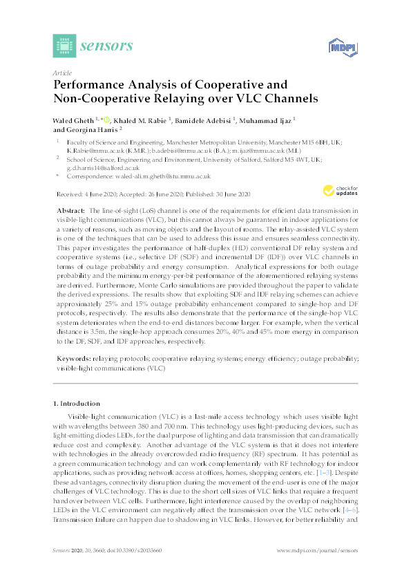 Performance analysis of cooperative and non-cooperative relaying over VLC channels Thumbnail
