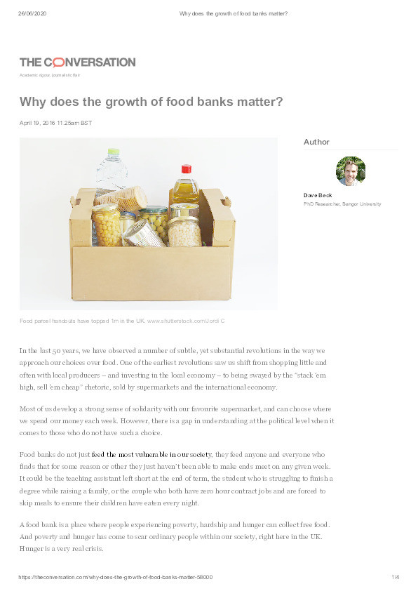 Why does the growth of food banks matter? Thumbnail