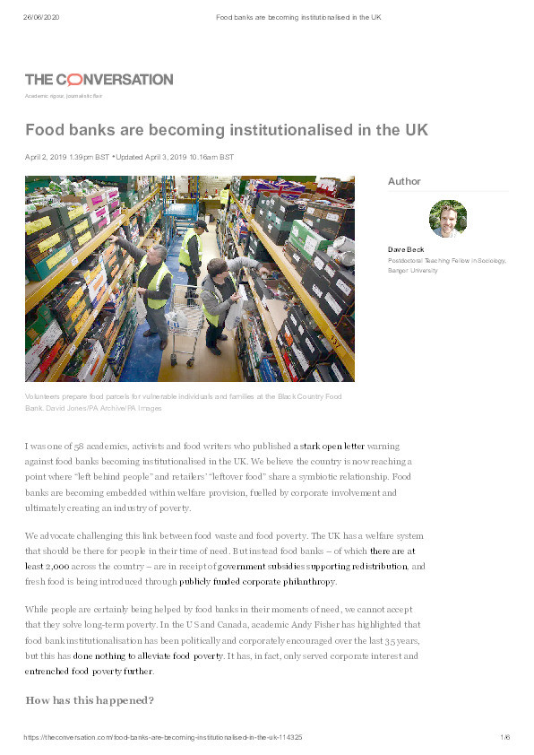Food banks are becoming institutionalised in the UK Thumbnail