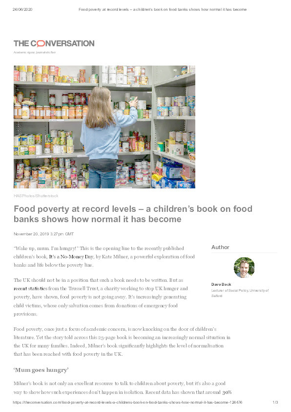Food poverty at record levels – a children’s book on food banks shows how normal it has become Thumbnail