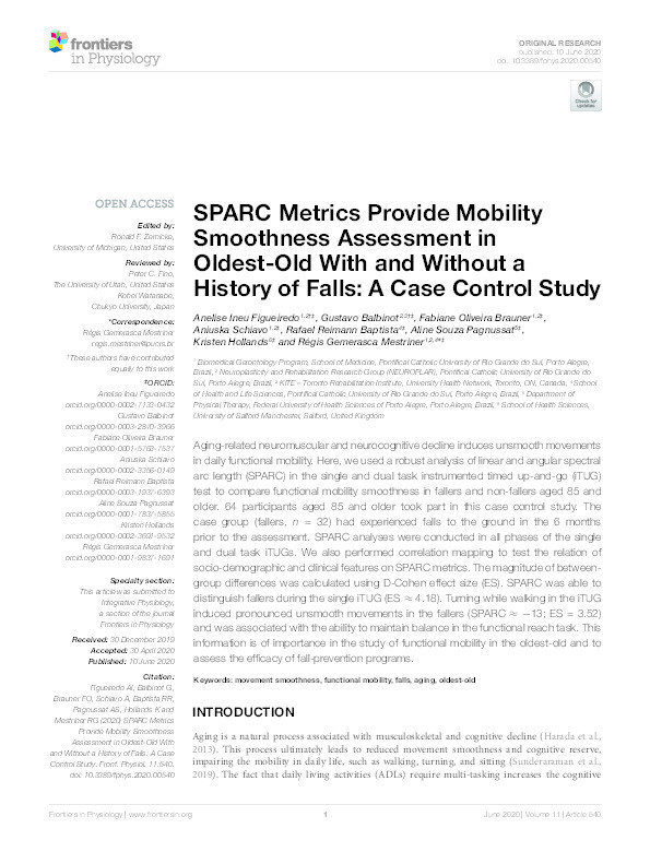 SPARC metrics provide mobility smoothness assessment in oldest-old with and without a history of falls : a case control study Thumbnail