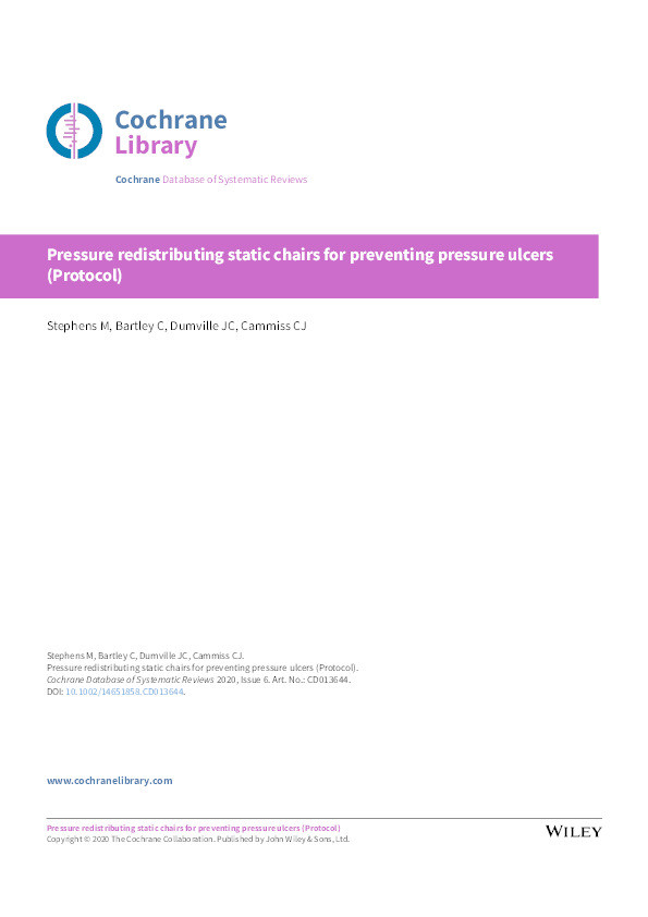 Pressure redistributing static chairs for preventing pressure ulcers (Protocol) Thumbnail