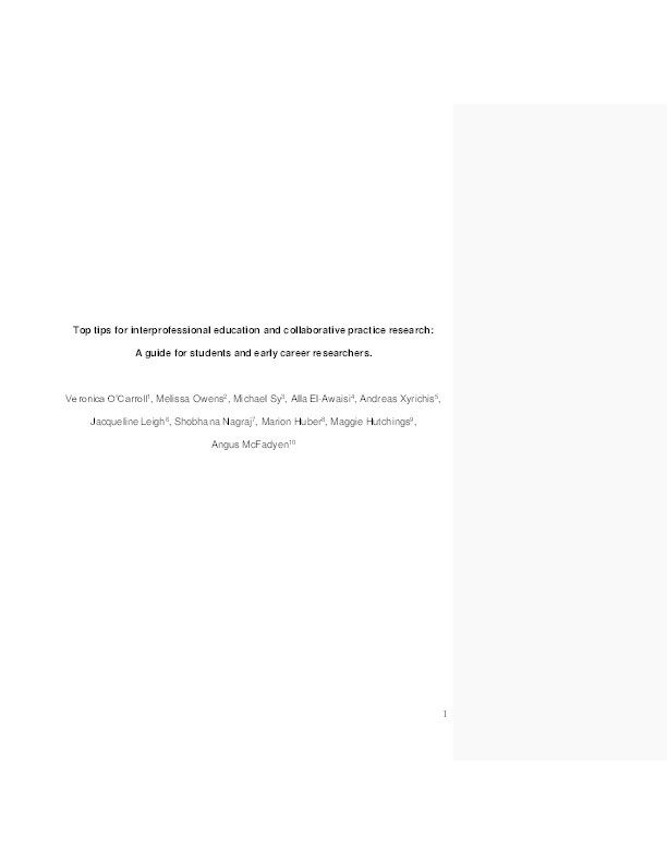 Top tips for interprofessional education and collaborative practice research : a guide for students and early career researchers Thumbnail