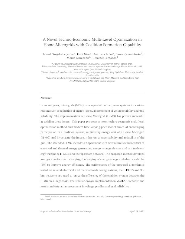 A novel techno-economic multi-level optimization in home-microgrids with coalition formation capability Thumbnail