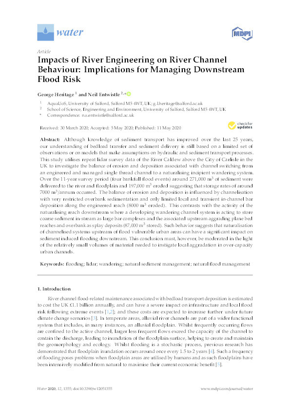 Impacts of river engineering on river channel
behaviour : implications for managing downstream
flood risk Thumbnail