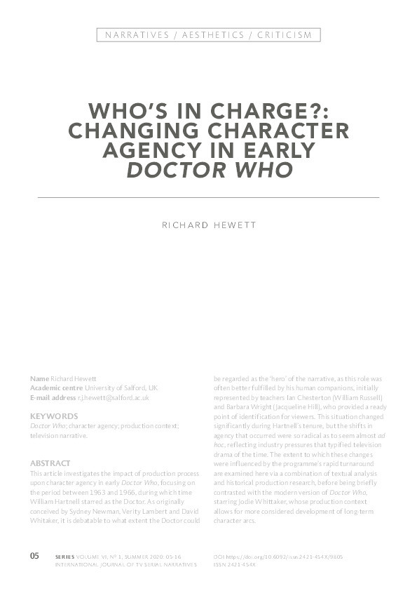 Who's in charge? Changing character agency in early Doctor Who Thumbnail