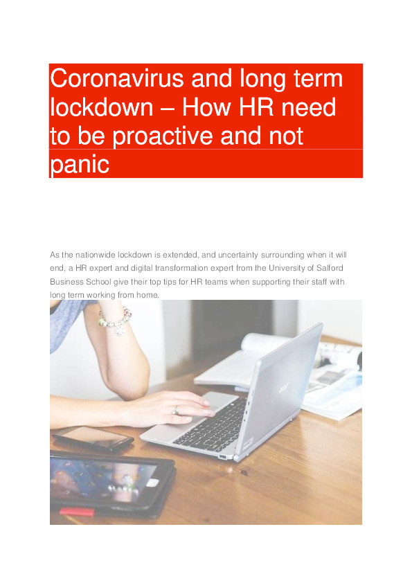 Coronavirus and long term lockdown – How HR need to be proactive and not panic Thumbnail