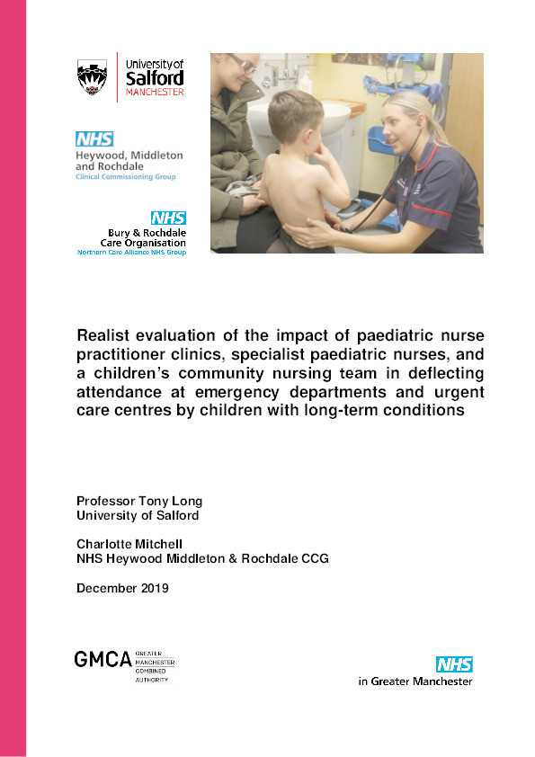 Realist evaluation of the impact of paediatric nurse practitioner clinics, specialist paediatric nurses, and a children’s community nursing team in deflecting attendance at emergency departments and urgent care centres by children with long-term conditions Thumbnail