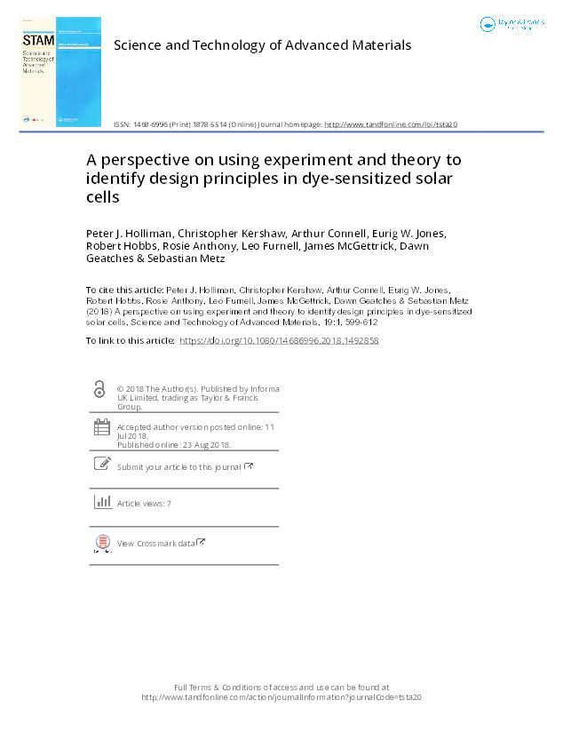 A perspective on using experiment and theory to identify design principles in dye-sensitized solar cells Thumbnail