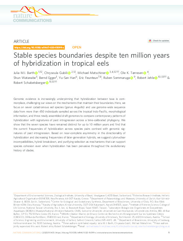 Stable species boundaries despite ten million years of hybridisation in tropical eels Thumbnail