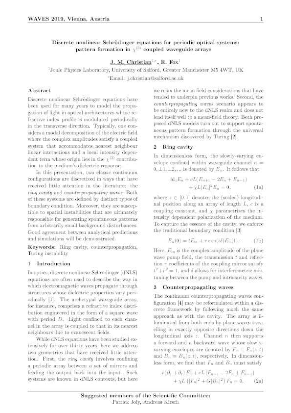 Discrete nonlinear Schrödinger equations for periodic optical systems :
pattern formation in \chi(3) coupled waveguide arrays Thumbnail