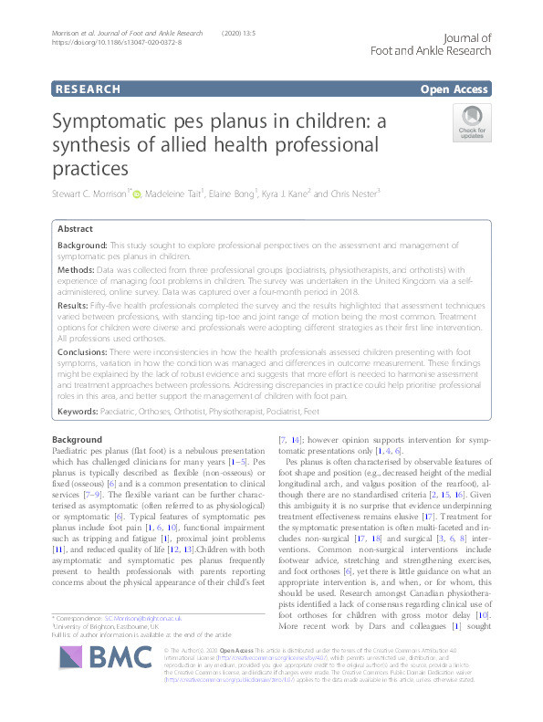 Symptomatic pes planus in children : a synthesis of allied health professional practices Thumbnail