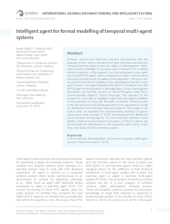 Intelligent agent for formal modelling of temporal multi-agent systems Thumbnail