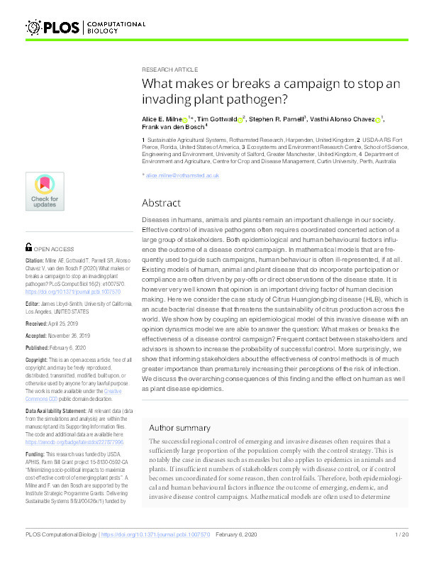 What makes or breaks a campaign to stop an invading plant pathogen? Thumbnail