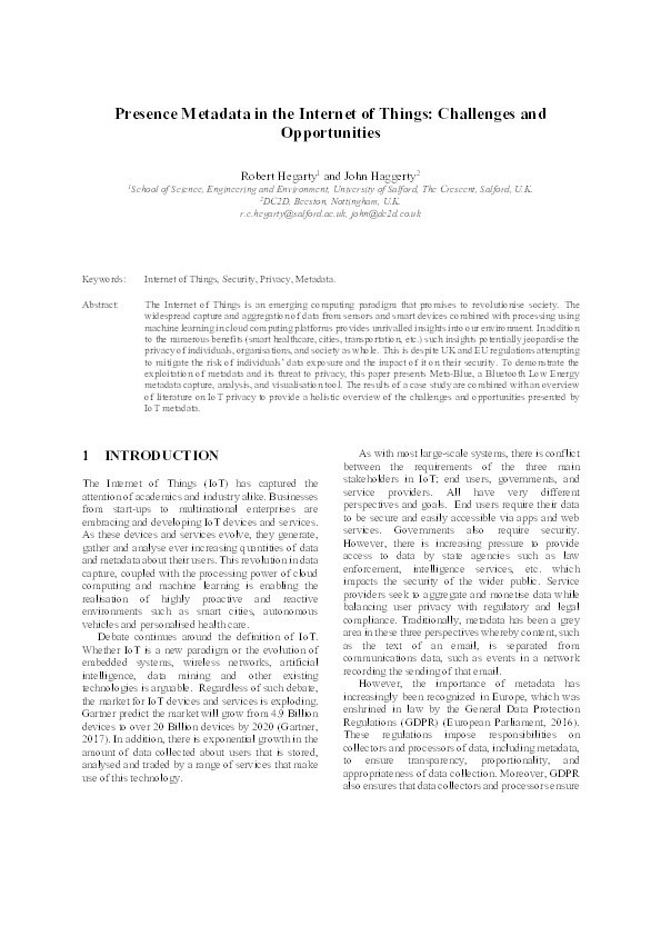 Presence metadata in the Internet of Things challenges and opportunities Thumbnail