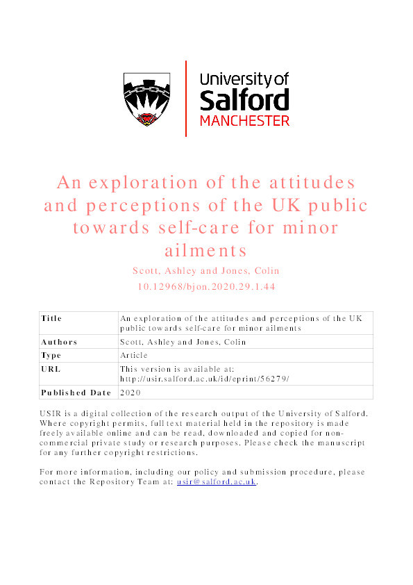 An exploration of the attitudes and perceptions of the UK public towards self-care for minor ailments Thumbnail