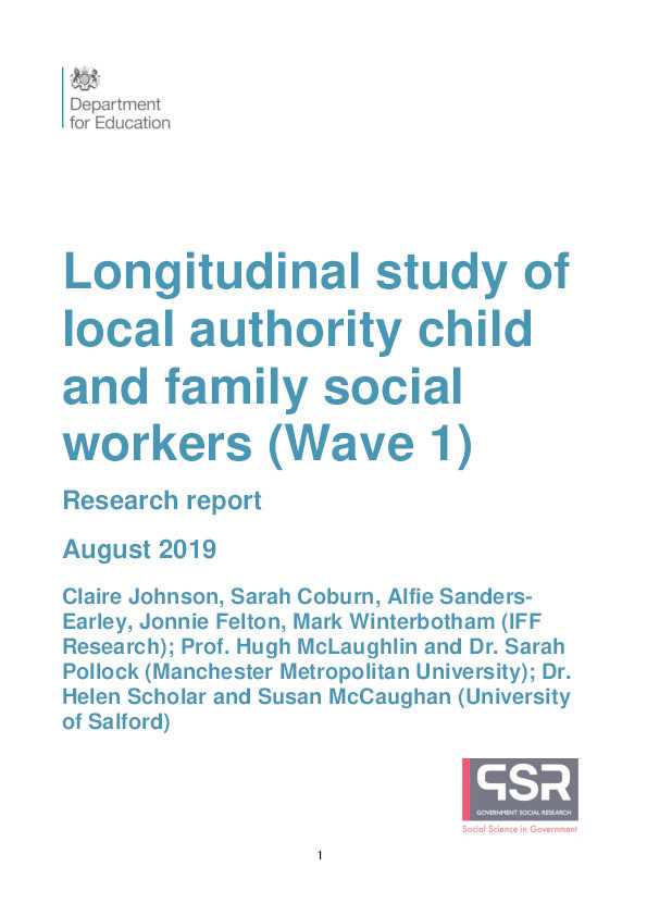 Longitudinal study of local authority child and family social workers (wave 1) 


Findings from a 5 year study of local authority child and family social workers in England. Thumbnail
