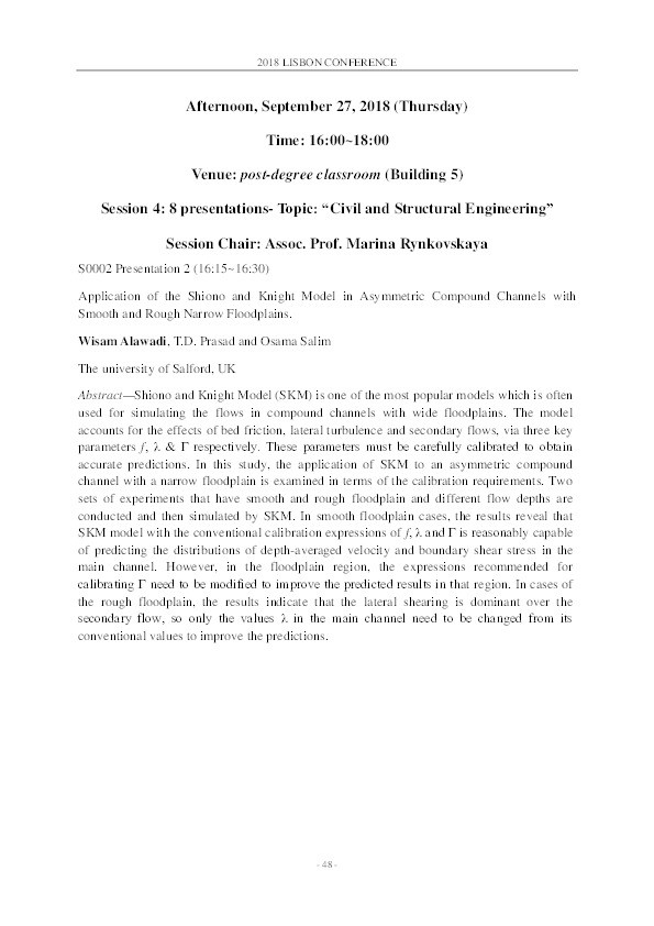 Application of the Shiono and Knight Model in asymmetric compound channels with smooth and rough narrow floodplains Thumbnail