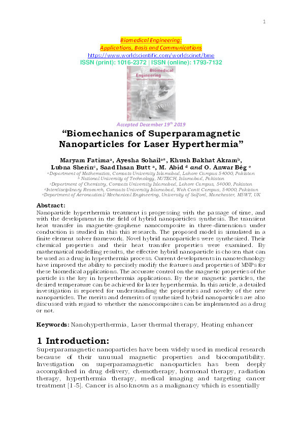 Biomechanics of superparamagnetic nanoparticles for laser hyperthermia Thumbnail