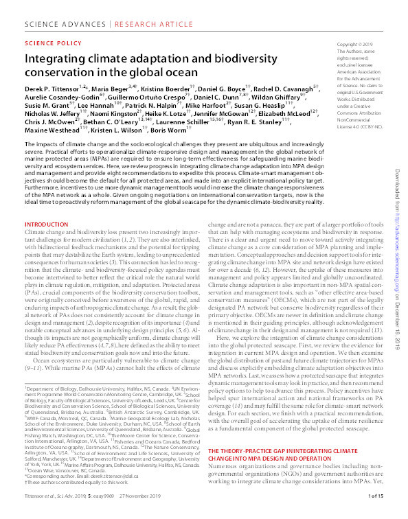 Integrating climate adaptation and biodiversity conservation in the global ocean Thumbnail