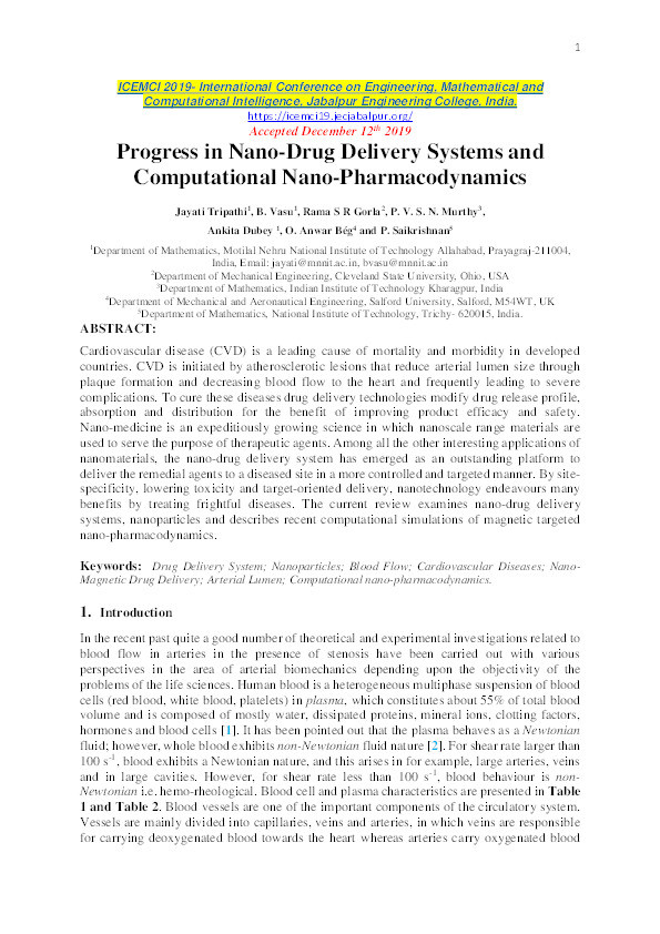 Progress in nano-drug delivery systems and computational nano-pharmacodynamics Thumbnail