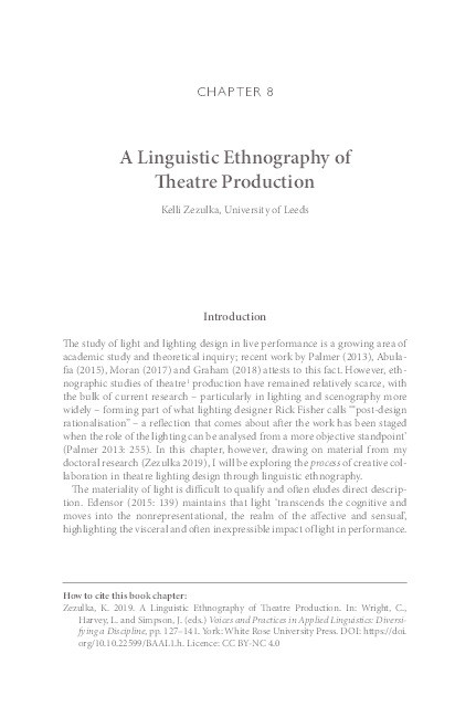A Linguistic Ethnography of Theatre Production Thumbnail