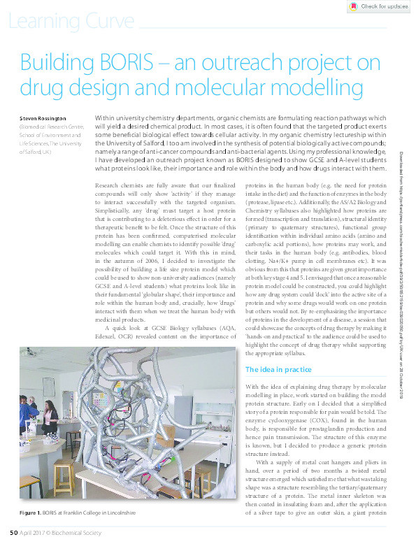 Building BORIS – an outreach project on drug design and molecular modelling Thumbnail
