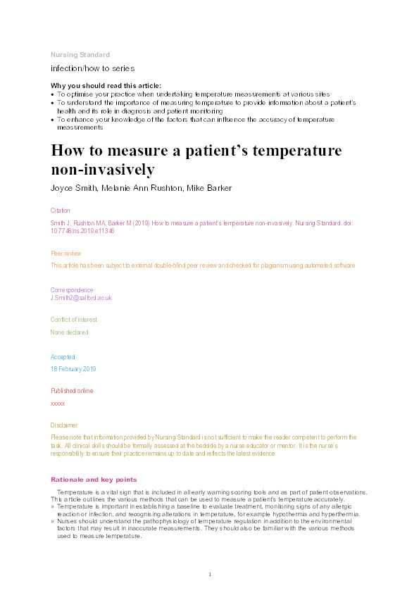 How to measure a patient's temperature non- invasively Thumbnail