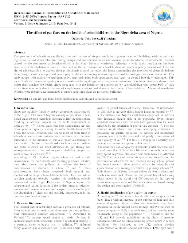 The effect of gas flare on the health of schoolchildren in the Niger delta area of Nigeria Thumbnail