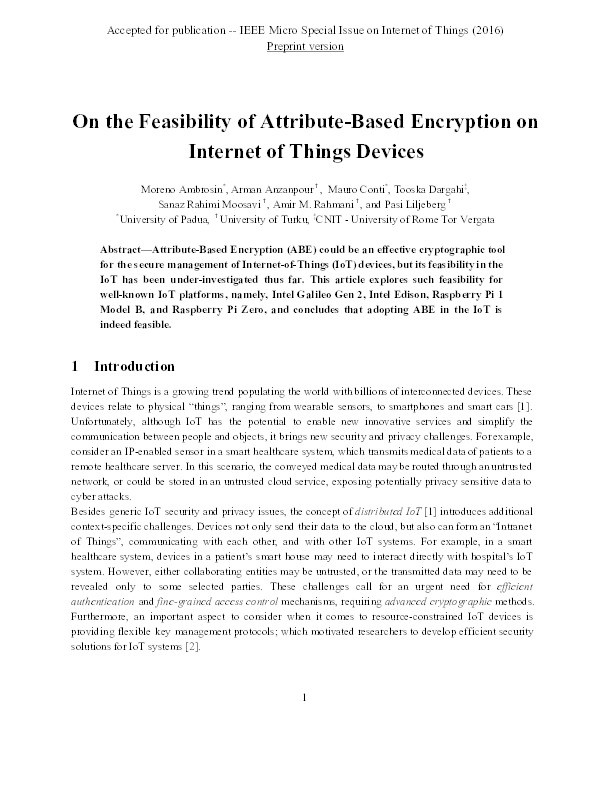 On the feasibility of attribute-based encryption on Internet of Things devices Thumbnail