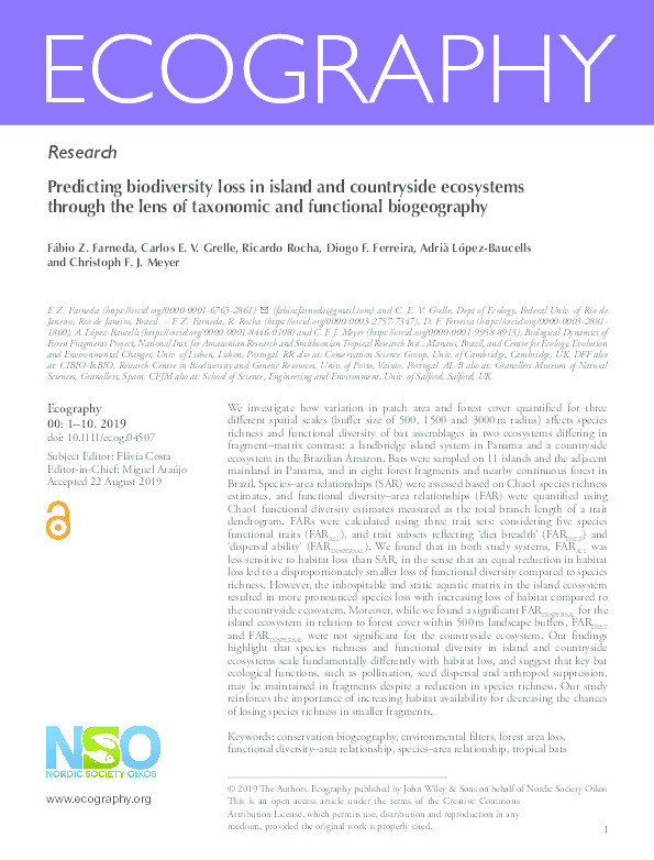 Predicting biodiversity loss in island and countryside ecosystems through the lens of taxonomic and functional biogeography Thumbnail