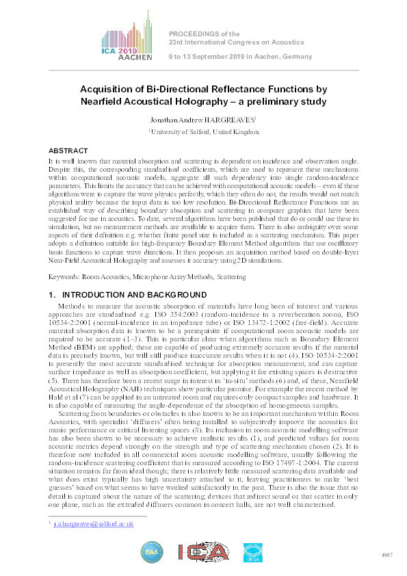 Acquisition of bi-directional reflectance functions by Nearfield Acoustical Holography – a preliminary study Thumbnail