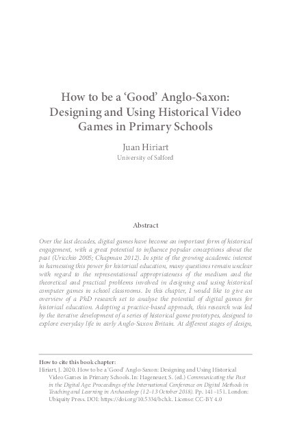How to be a “good” Anglo-Saxon : designing and using historical videogames in primary schools Thumbnail