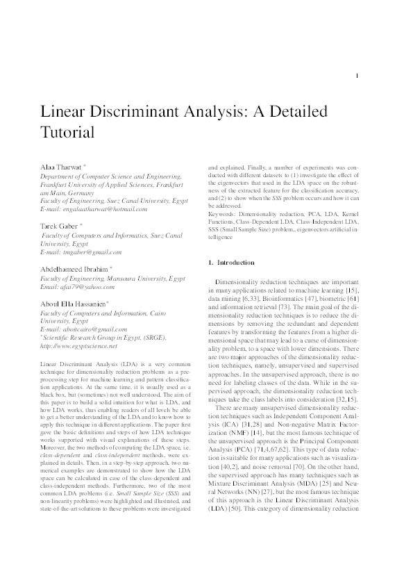 Linear discriminant analysis : a detailed tutorial Thumbnail
