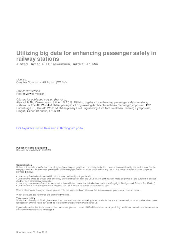 Utilizing big data for enhancing passenger safety in railway stations Thumbnail