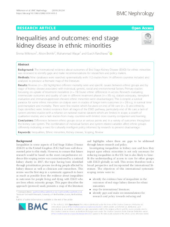 Inequalities and outcomes : end stage kidney disease in ethnic minorities Thumbnail