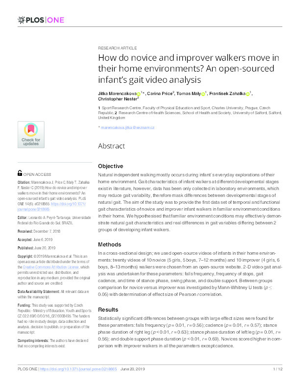 How do novice and improver walkers move in their home environments? An open-sourced infant’s gait video analysis Thumbnail