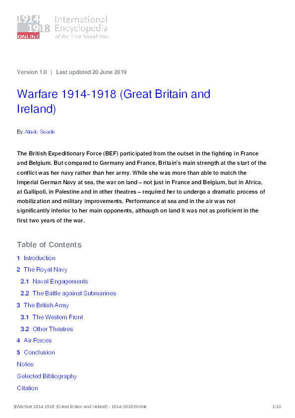 Warfare 1914-1918 (Great Britain and Ireland) Thumbnail