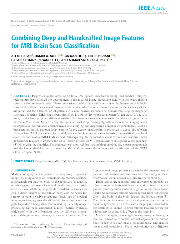 Combining deep and handcrafted image features for MRI brain scan classification Thumbnail